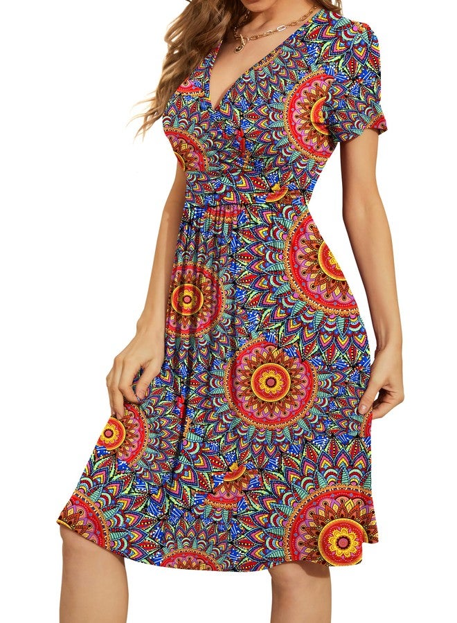 WEACZZY Summer Dresses for Women 2025 Casual Midi Dress A Line Pleated Sundress Short Sleeve Dresses,Floral Peacock Blue,L - Image 2
